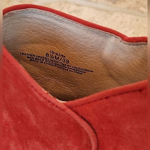 Louis Et Cie Red Leather Suede Open Toe Booties Boots Shoes Heels Pearl Gold 8.5 - Picture 6 of 7